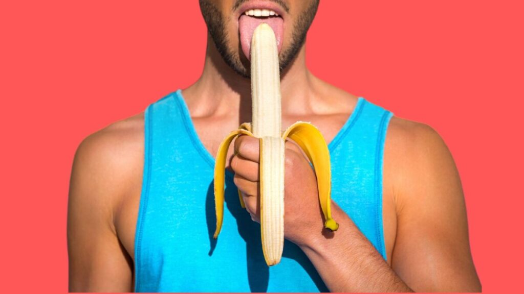 man eat banana