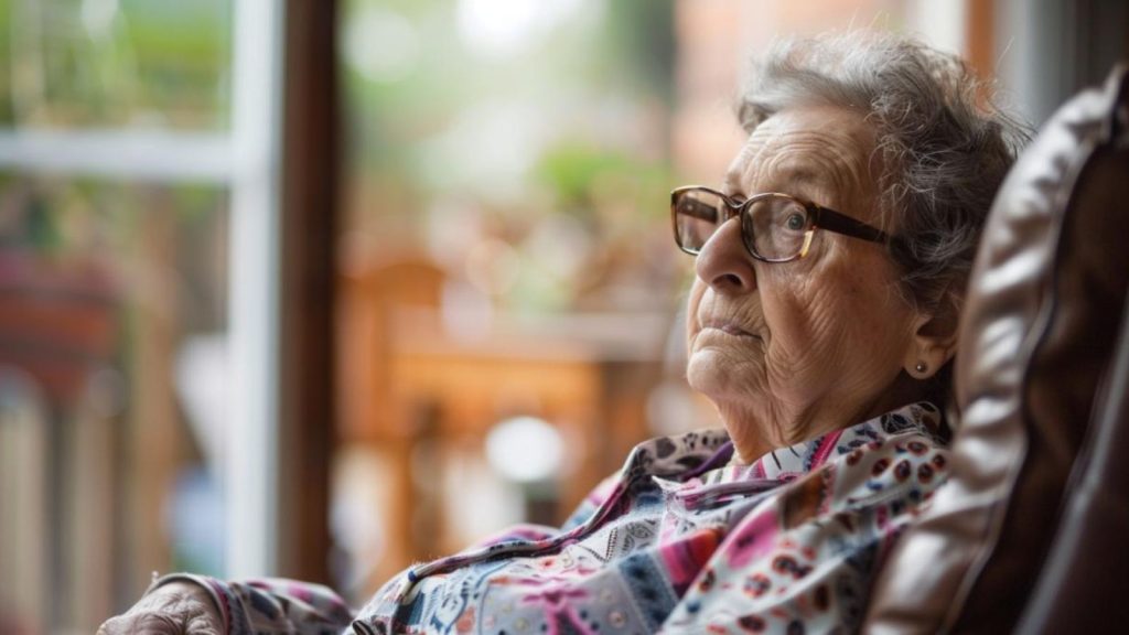 woman senior sit think worry